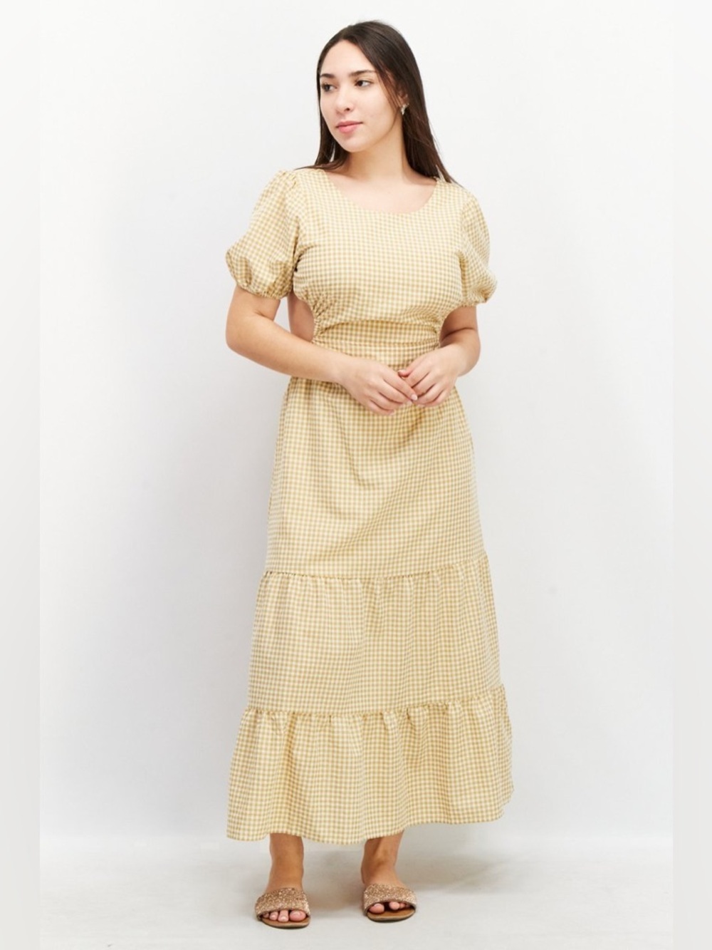 Hyfve Checkered Open Back Maxi Casual Dress